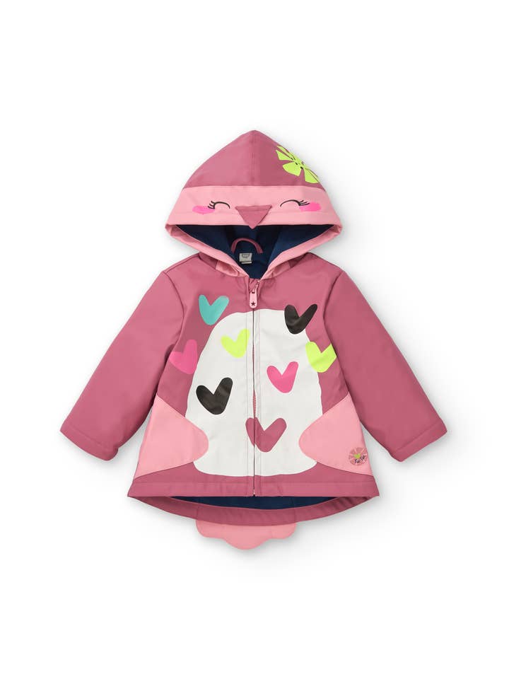 tuc tuc - Venta al por mayor Gabardina - Niños - Abrigo rosa con capucha y diseño de pajarito niña