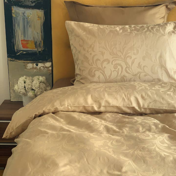 Conjunto de roupa de cama de damasco Isabella dourado 100% algodão 600 TC por atacado de von der Thannen Luxury Bedding