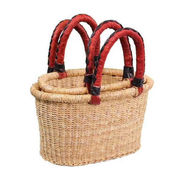 African Market Baskets - Vente Paniers - Paniers Bolga Africains : Petit Panier Ovale Naturel (G-141N)1