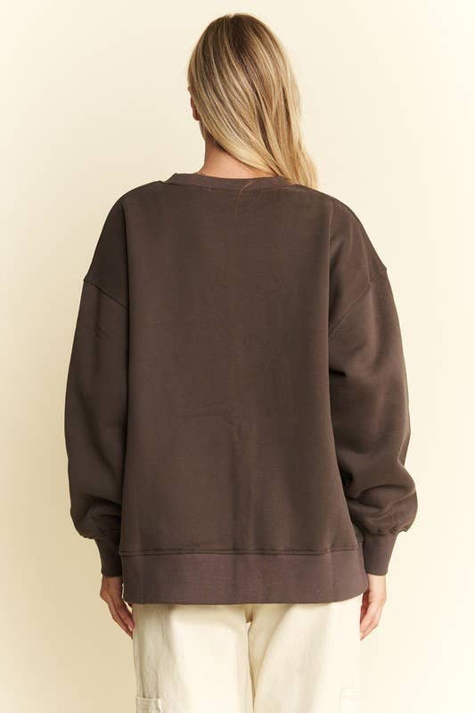 JADE BY JANE - Vendita all'ingrosso Felpa - Donna - Felpa oversize a maniche lunghe con scollo rotondo tinta unita2