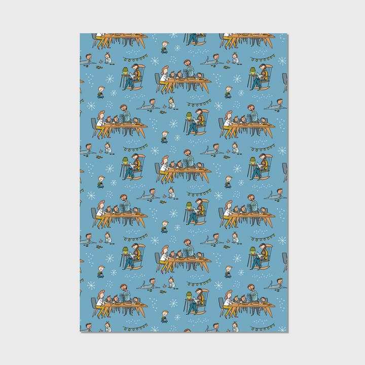 Hanukkah Family Inpakpapier - Platte vellen voor wholesale door Abbie Ren Illustration
