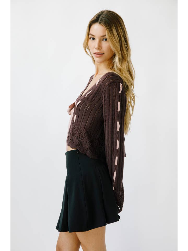 STORIA - Wholesale Cardigan - Women's - LT2312- MONOCHROMATIC LACED RIBBON CARDIGAN