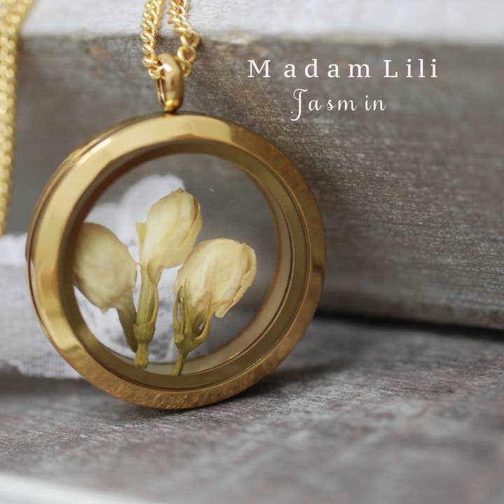 MadamLili - Vendita all'ingrosso Collana con ciondolo/pendaglio - Collana con medaglione autentico con fiori di gelsomino - VIK-692