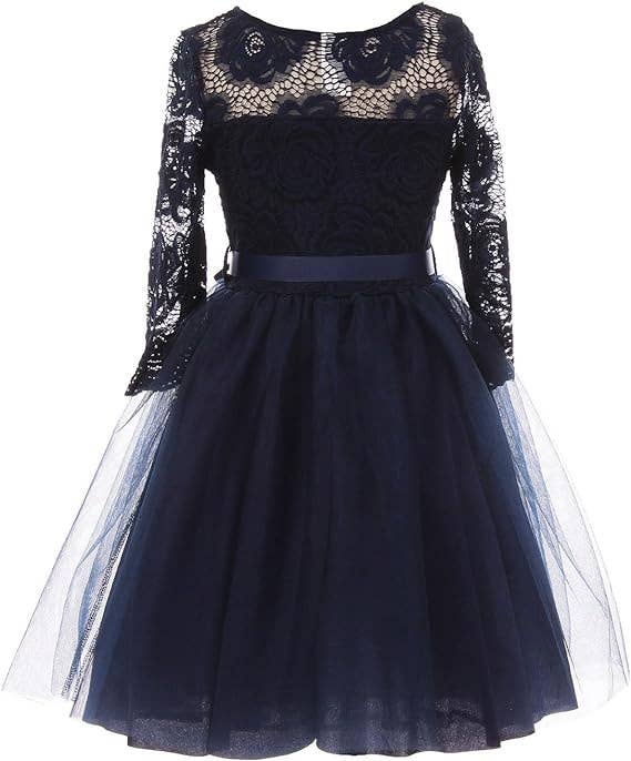 iGirlDress - Wholesale Dress - Kids - Little Girls 3/4Sleeve Floral Lace Corsage Flower Girl Dress7