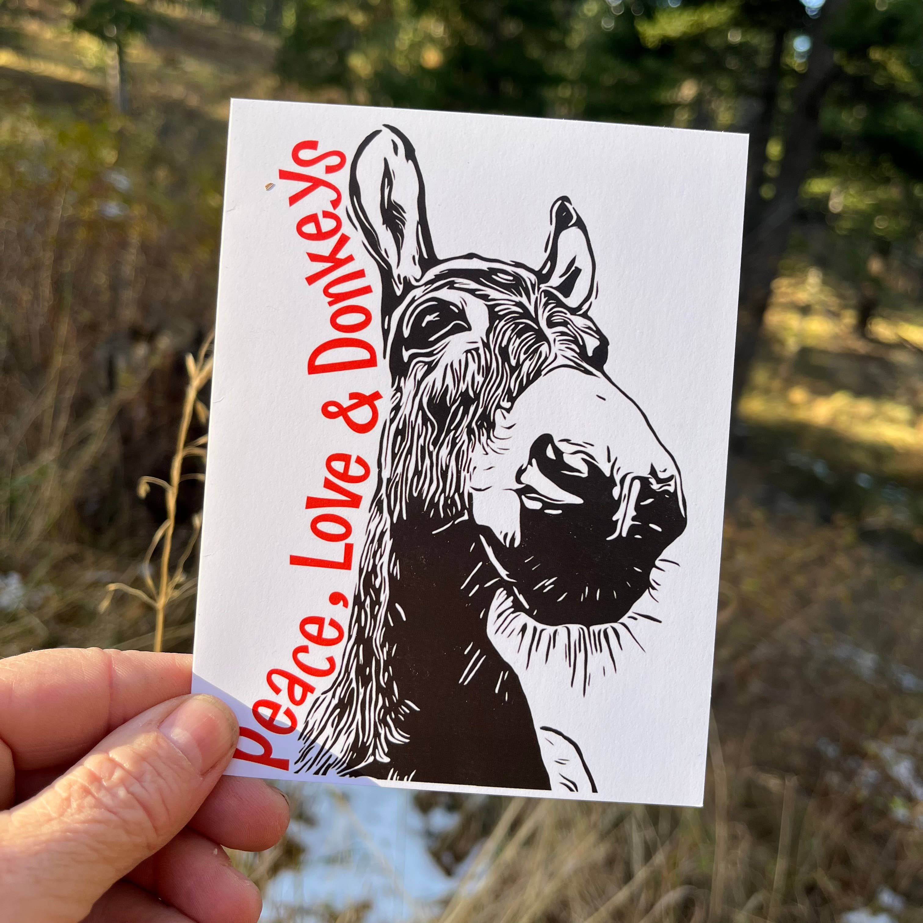 Laughing Mule Press - Wholesale Stationery/Notecard Set - "Peace, Love & Donkeys" Notecard (Package of 6)