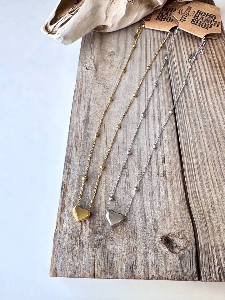 Chunky Heart & Dot Link Chain Necklace for wholesale by Boho Ranch Shop