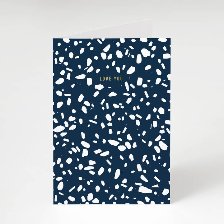 Navy Terrazzo Love You Card for wholesale by The Moonlit Press