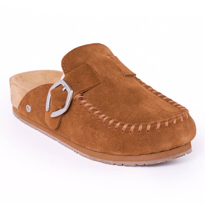 Women's Suede Adjustable Buckle Clogs for wholesale by Minnetonka