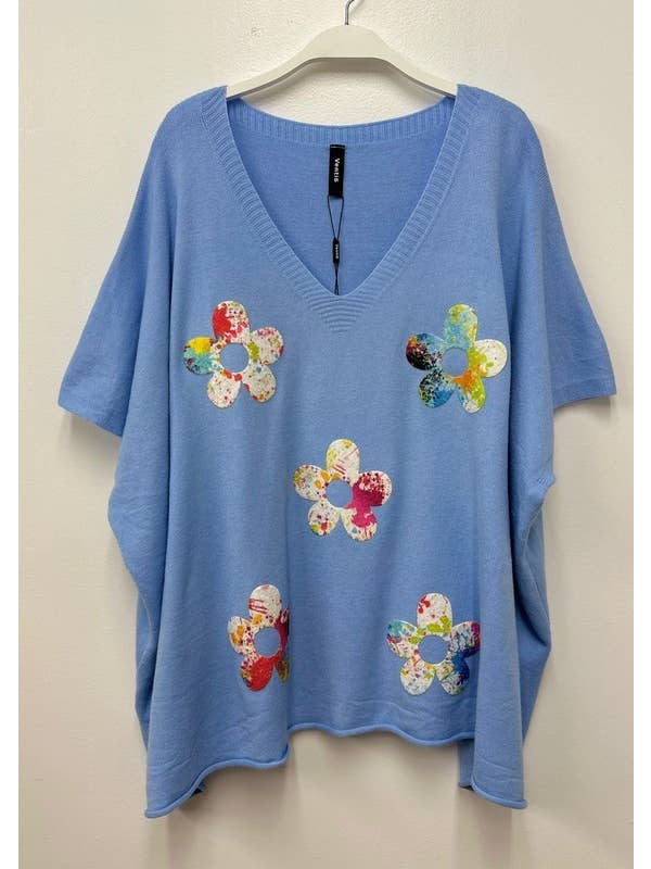 VENTI6 - Wholesale Knit Sweater - Women's - WATERCLOLOR FLOWER PATCH SWEATER (8288-FLOWER)