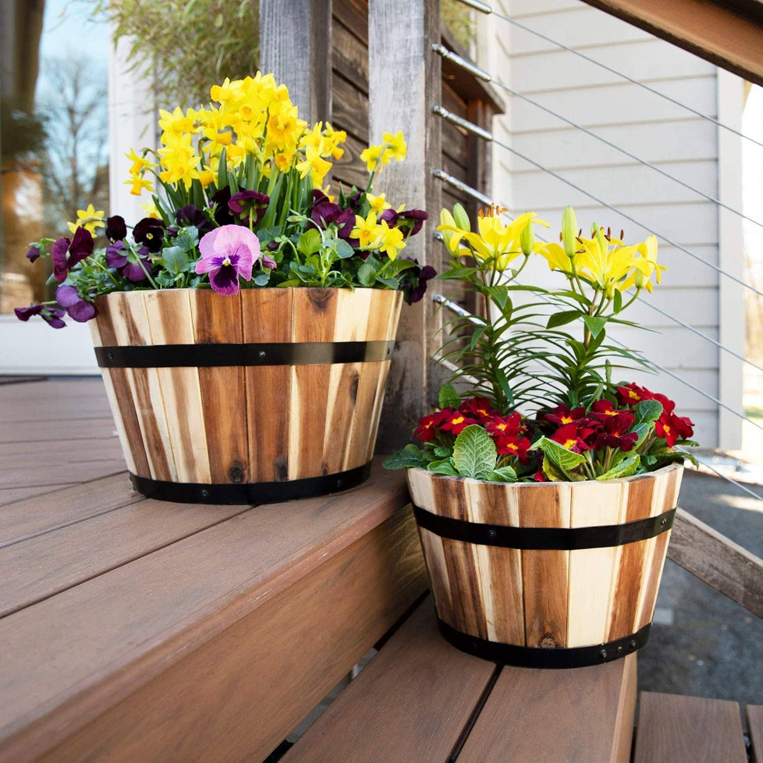 Above Edge - Wholesale Planter Box - Round Wood Planters, Set of Two, 16 and 13 Inch Diameter3
