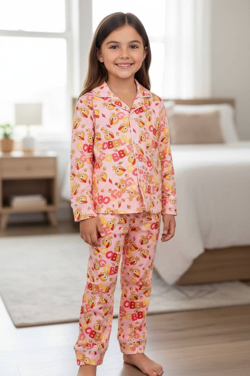 Kids Charm Online - Vente Haut et bas de pyjama – enfant - Glou Glou ! Pyjamas pour filles de Thanksgiving. GLP080702-JEAN2