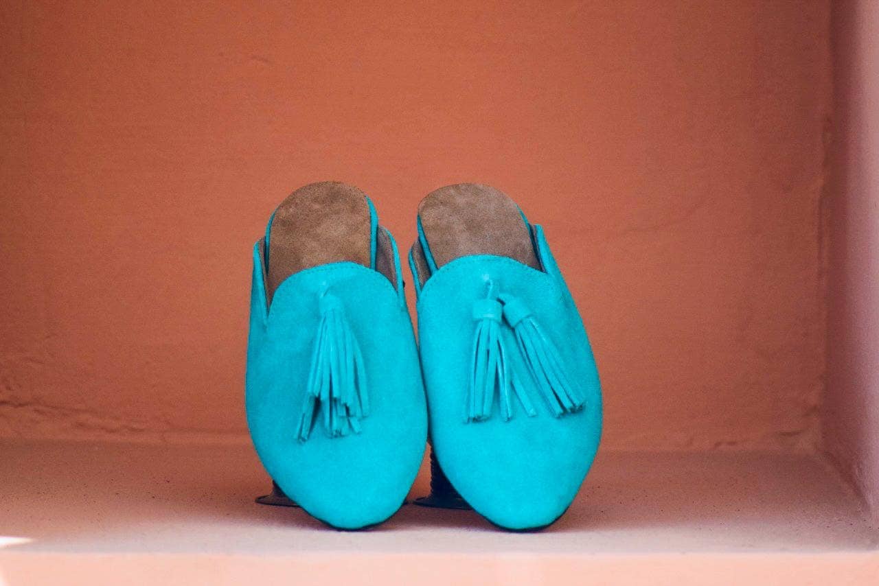 Mikwi - Vente Mules – femme - Mules en cuir suédé pour femmes, mocassins en cuir, turquoise