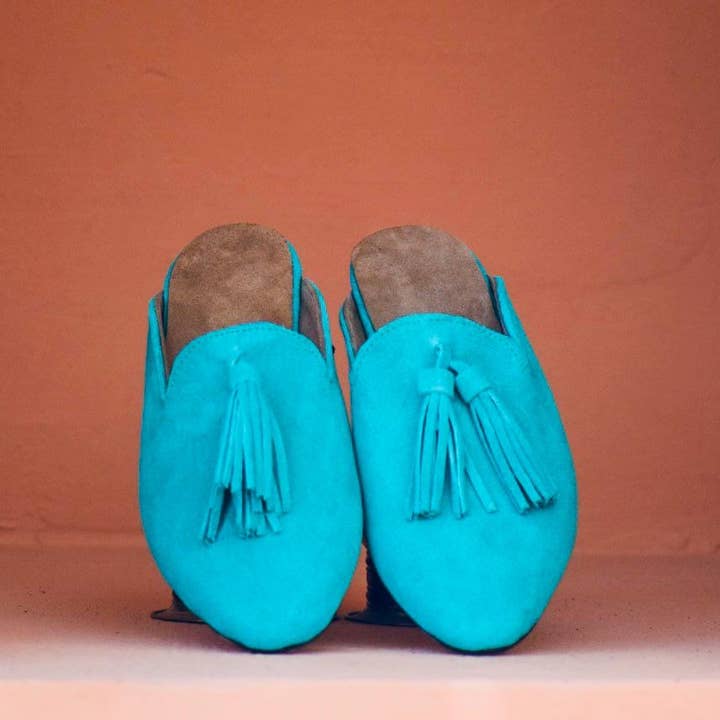 Mikwi - Wholesale Mules - Women's - Suede Leather mules for Women, leather loafers, Turquoise