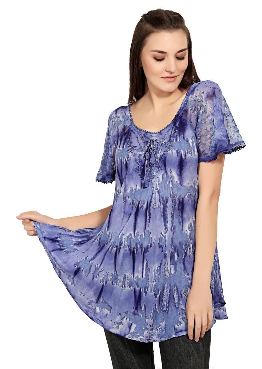 Advance Apparels - Wholesale Tunic - Women's - Waterfall Tie Dye Cap Sleeve Blouse 192076