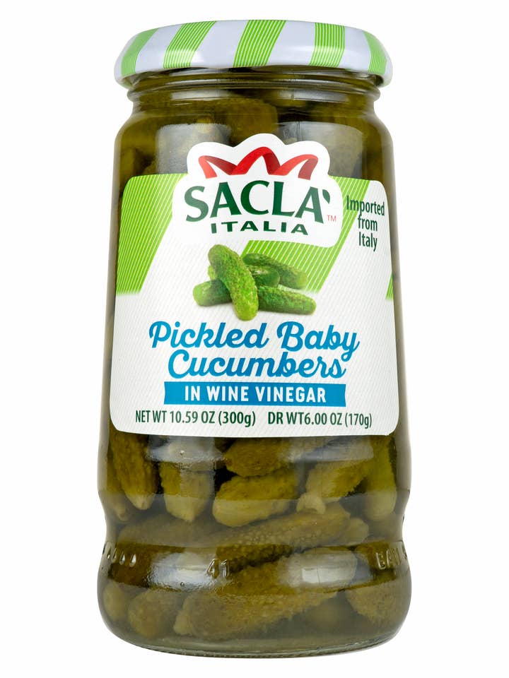 Sacla Italy Pickled Baby Cucumbers in Wine Vinegar 6x10.6oz for wholesale by Sacla