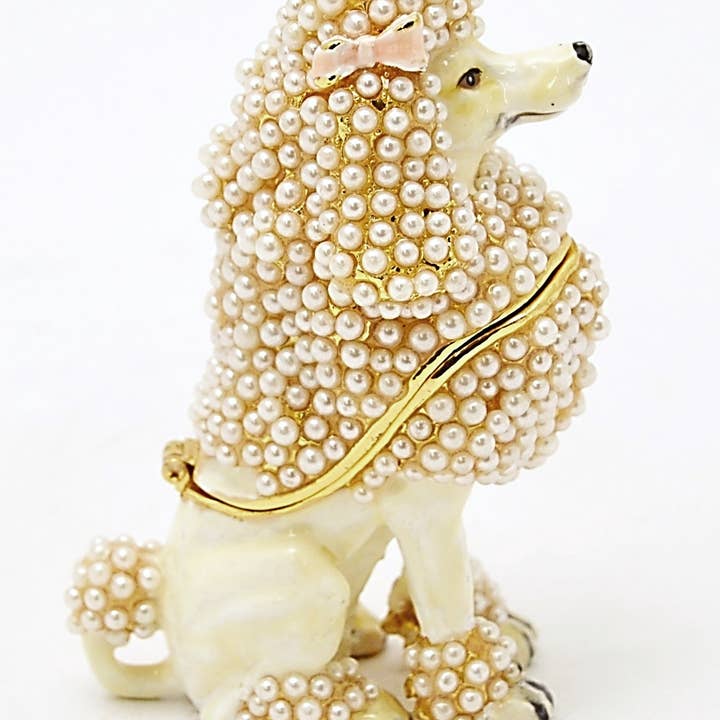 Ciel Collectables - Wholesale Jewelry Box/Organizer - White Poodle Dog Trinket Box. Hand Set Faux Pearls0