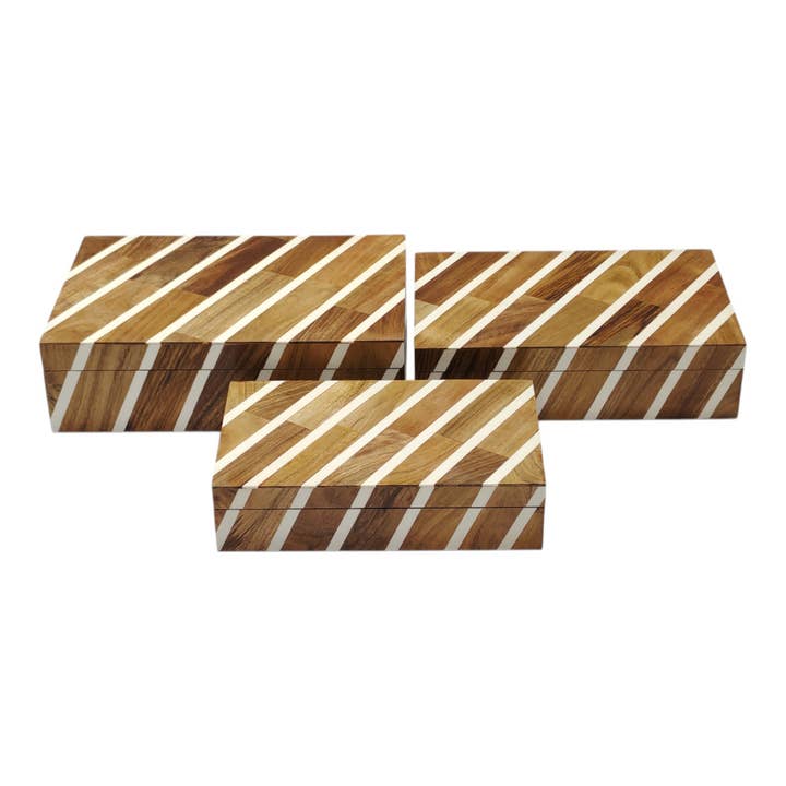 Brown/Ivory 10/11/12 in. Diagonal Lines Boxes (Set of 3) for wholesale by Sagebrook Home