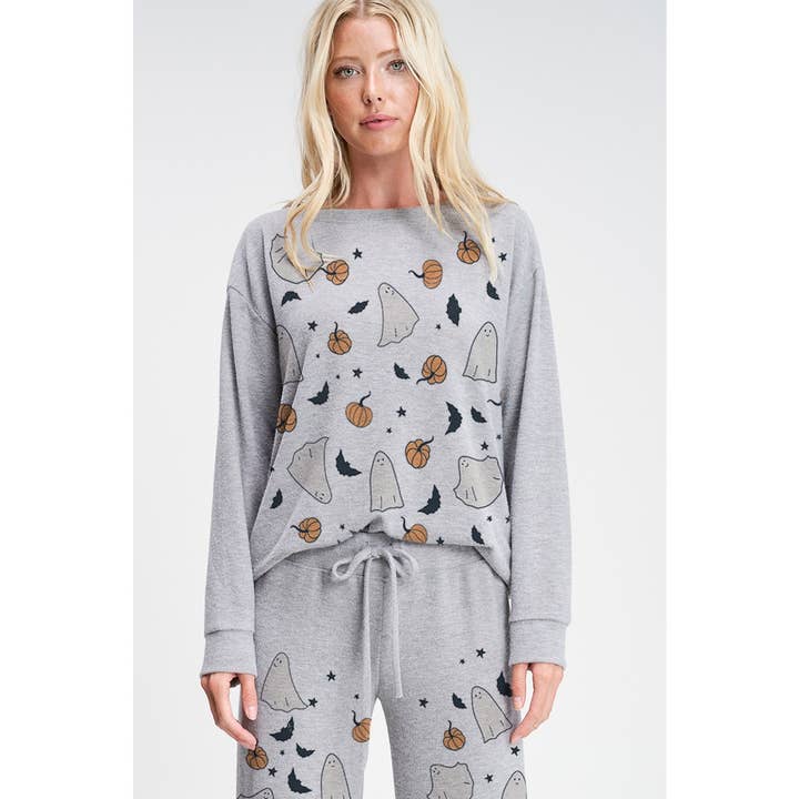 Phil Love - Wholesale Lounge Set - Women's - Halloween ghost print soft loungewear set
