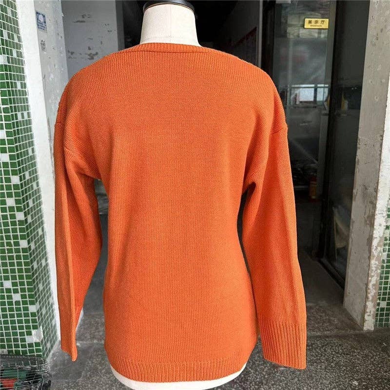 UZ Wholesale Store – wholesale Pullovertröja - Dam – Enfärgad V-ringad korslagd jacquard smal casual tröja5