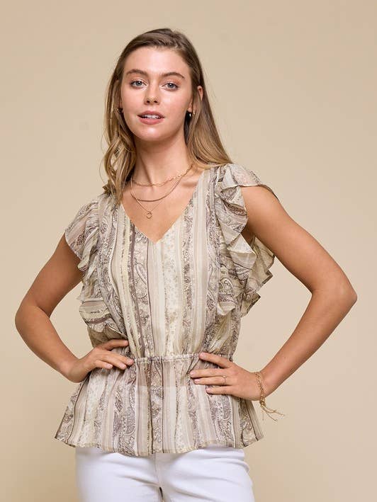 Paisley Stripe Blouse - 41053T for wholesale by Doe and Rae