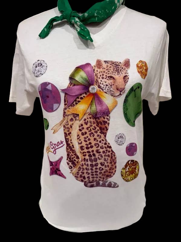 Leopard Mardi Gras on White Crew / Mardi Gras for wholesale by Bling-A-GoGo, LLC