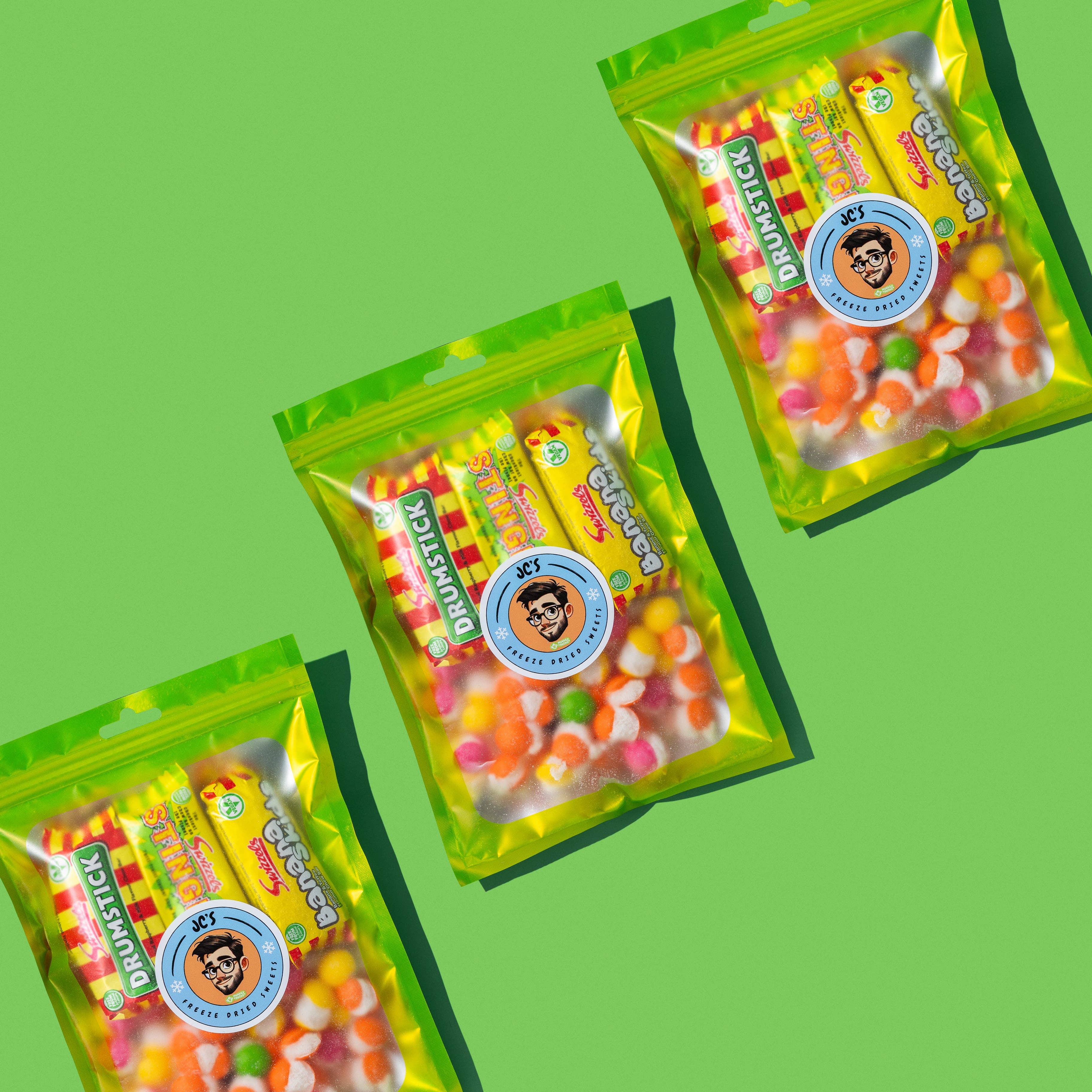 Freeze Dried Sweets UK – wholesale Boiled sweets – JCs Green Mix Bag1