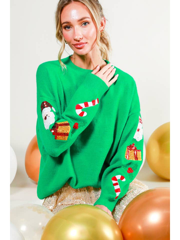 Vine & Love - Wholesale Knitted jumper – Women′s - Holiday Sequin Accent Crew Neck Knitted Sweater VT81743D7