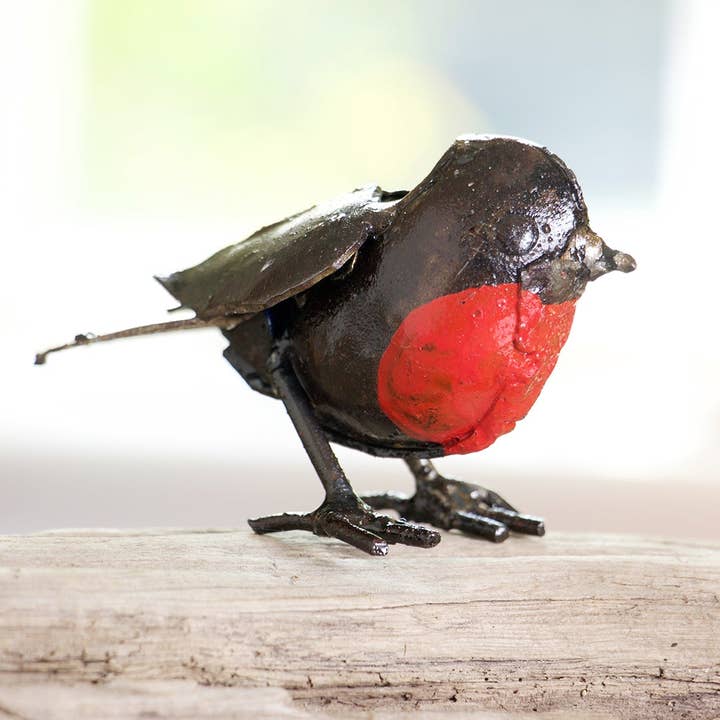 Swahili | AFRICAN MODERN - Wholesale Sculpture - Tiny Robin Recycled Metal Sculpture