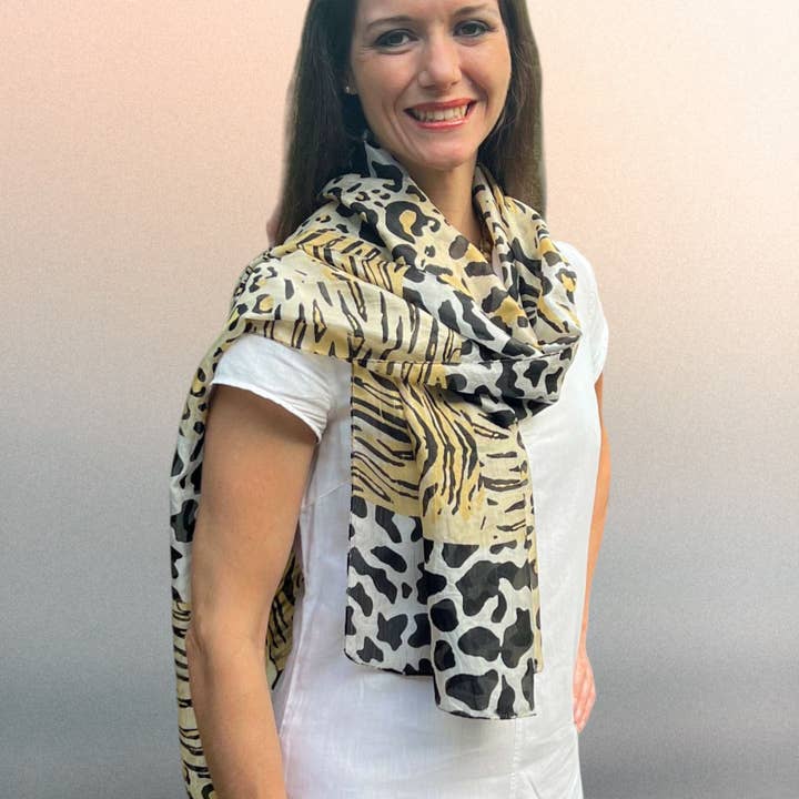 Rayz Intl - Wholesale Scarf - Women's - Gold Animal Print Silk Scarf