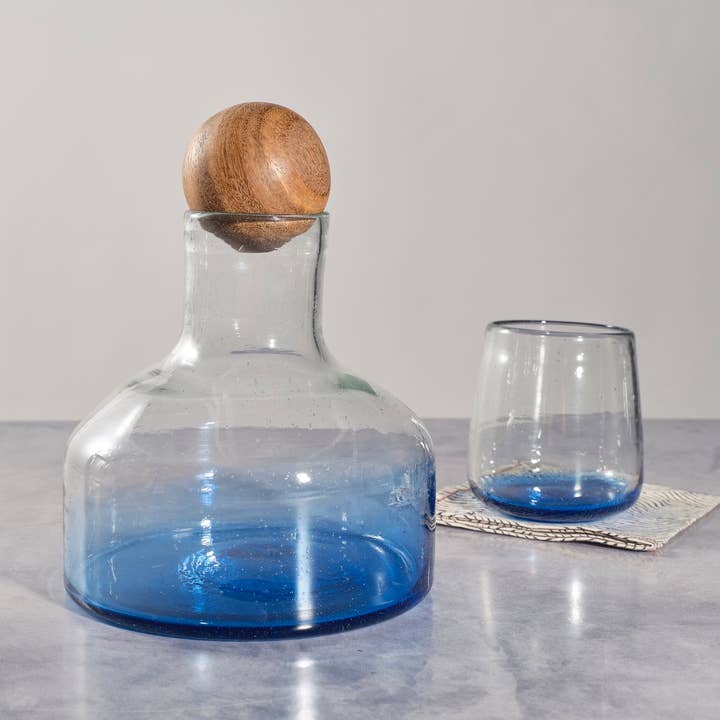 Blue Orlando Glass Bottle | Decanter with Wood Topper for wholesale by Sobremesa