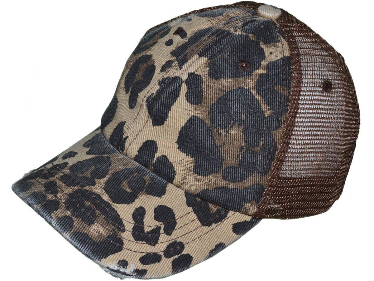 Buck Wholesale - Vente Casquette de camionneur – femme - Casquettes trucker vintage à imprimé animal, toile douce avec effet délavé et usé10