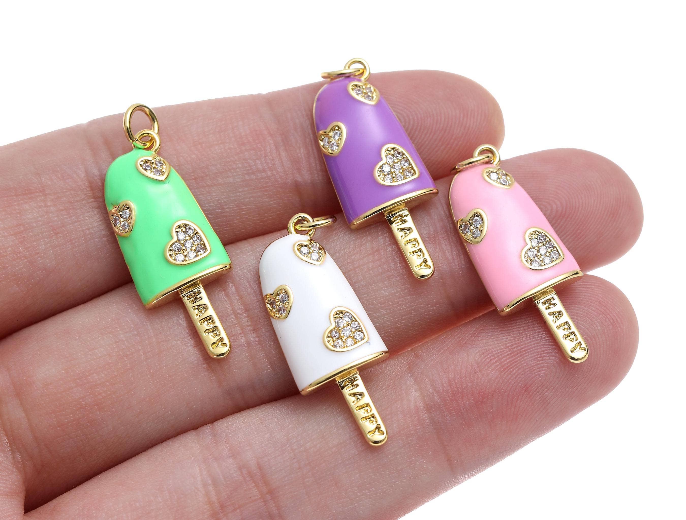 Jewel Pledge - Wholesale Individual Charm/Pendant - Gold CZ Ice Cream Popsicle Stick Charm for Jewelry CPG22052