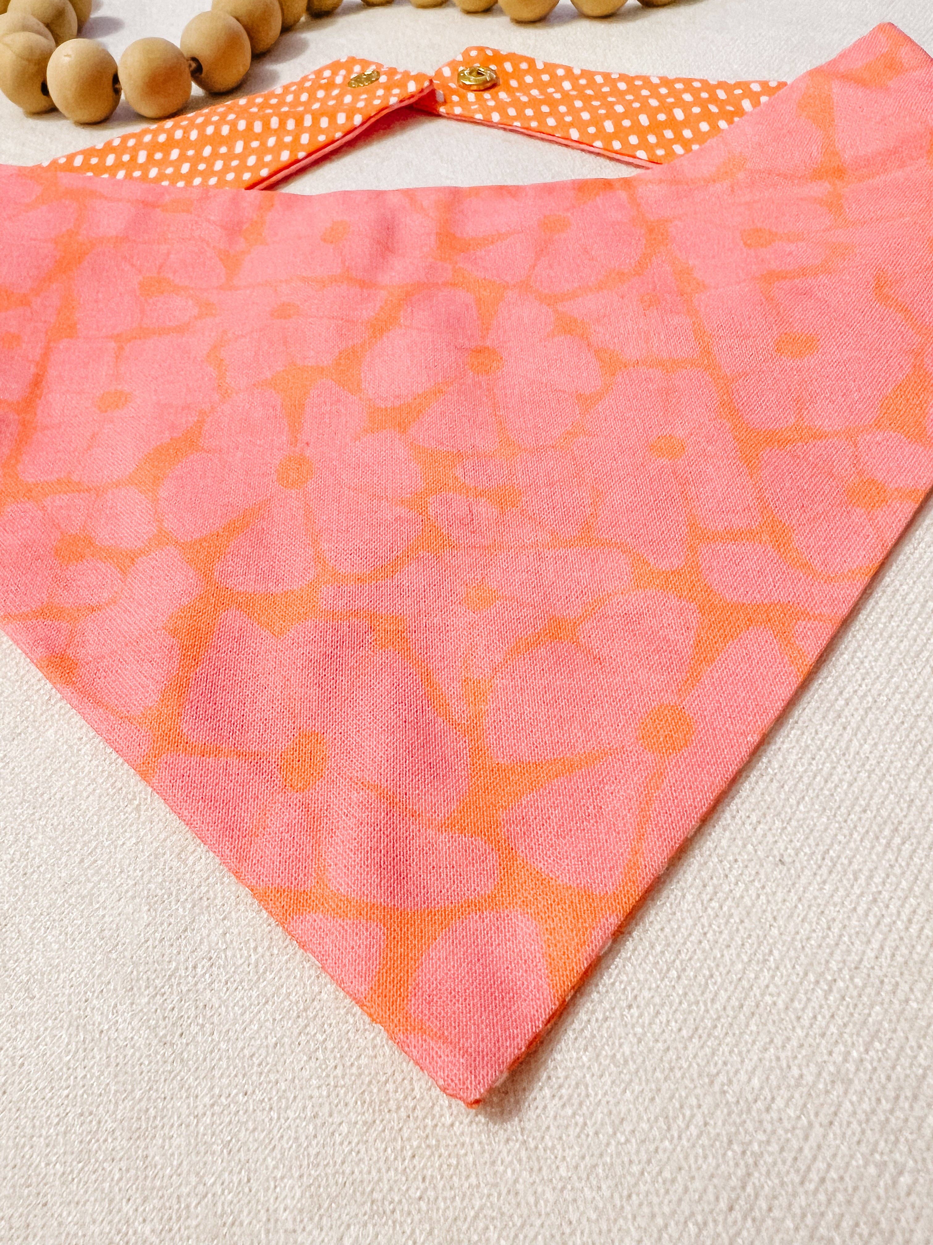 StellaLoo - Wholesale Pet Bandana - Dog - Floral Pink and Orange Reversible Dog Bandana, Summer Scarfs5