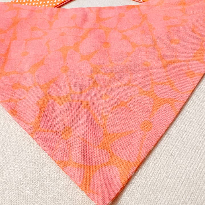 StellaLoo - Wholesale Pet Bandana - Dog - Floral Pink and Orange Reversible Dog Bandana, Summer Scarfs5