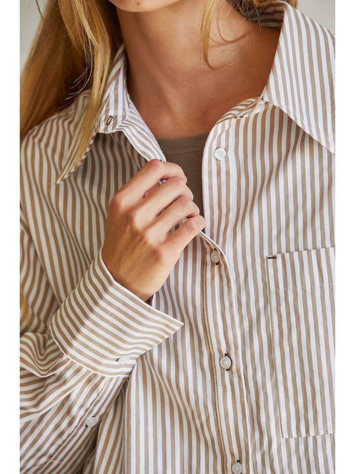 BEIGE CT8435-1 - Isra Striped Button Up Shirt for wholesale on Faire