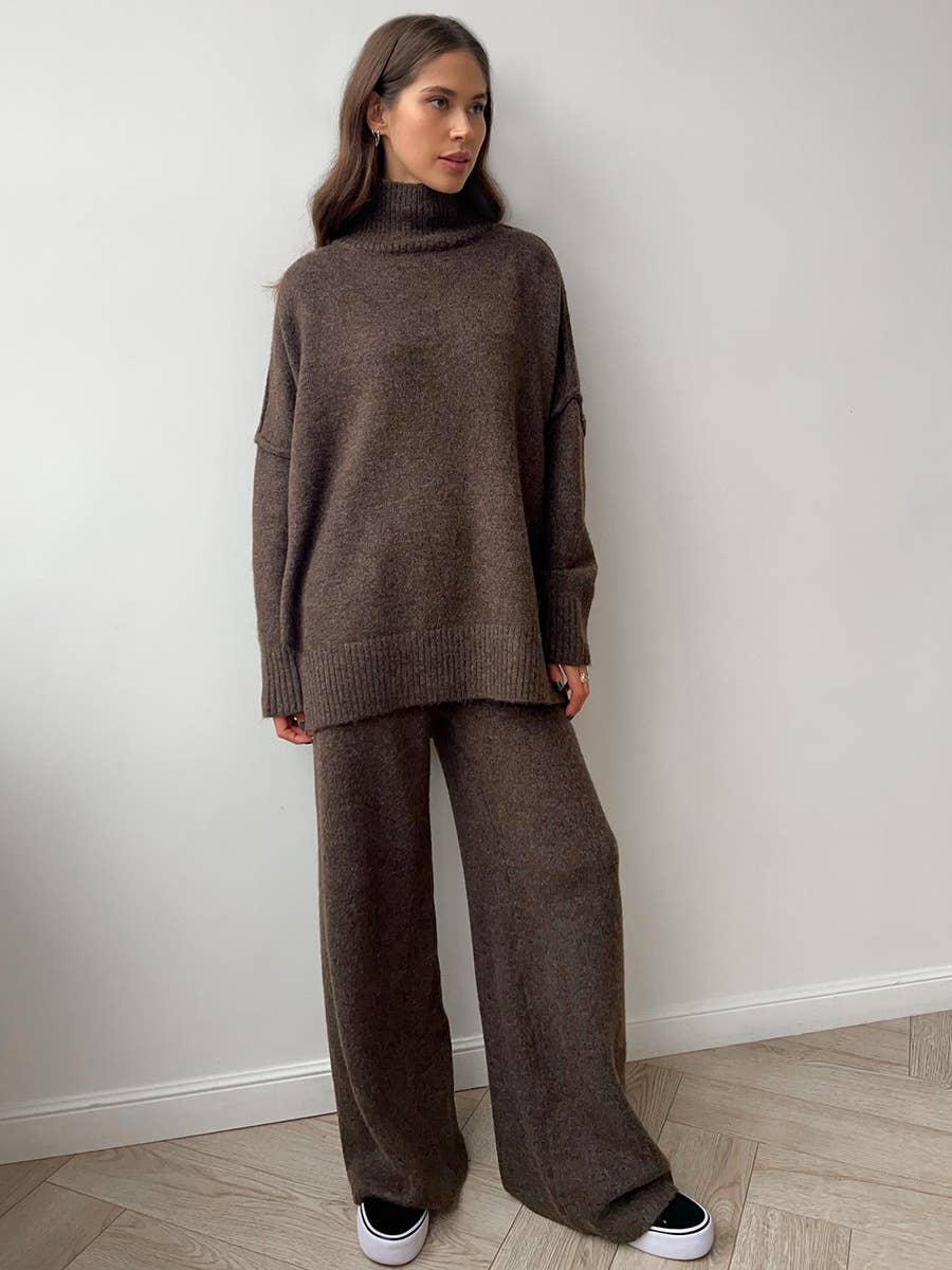 Hope & Sunshine - Vente Ensemble de vêtements d'intérieur – femme - Ensemble pull à col roulé en maille épaisse et pantalon10