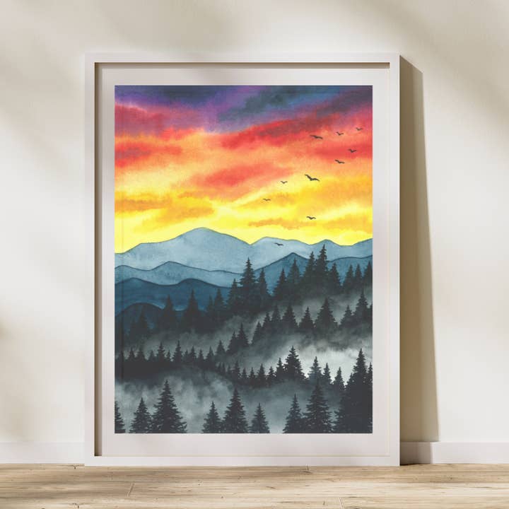 Great Smokey Mountains National Park Art Print | Sunset for wholesale by Kendra VanDruff Watercolors
