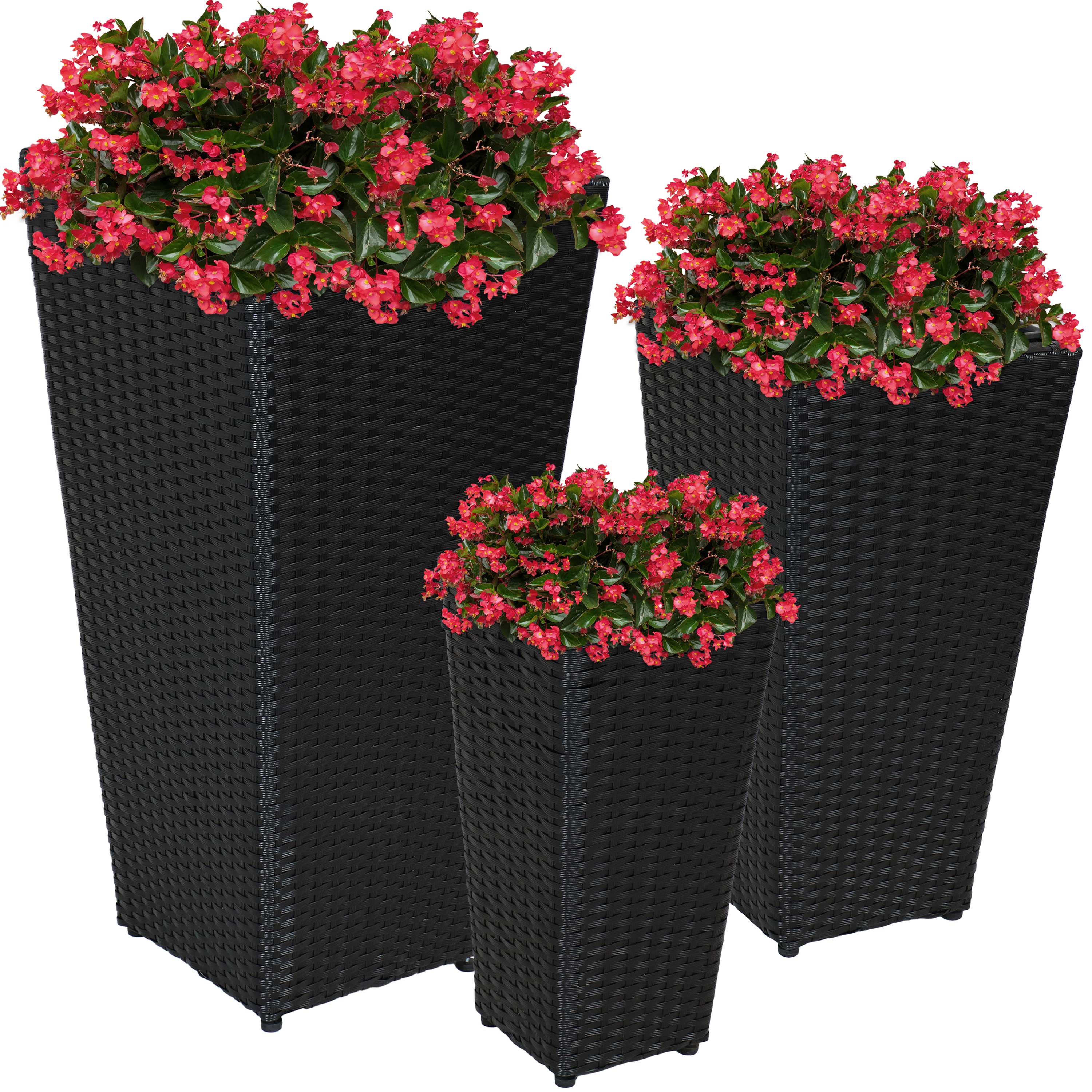 Sunnydaze Decor - Wholesale Plant Pot - Polyrattan Square Planter - 9 in, 11.5 in, 15 in - Set of 36