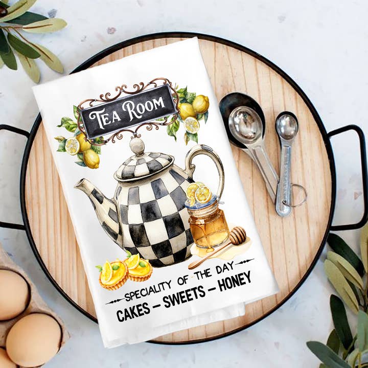 Checkered tea pot Tea Room Tea Towel for wholesale by Avery Lane Gifts