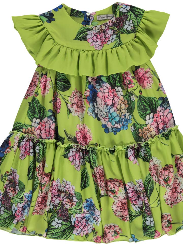 PS23S003012/A-Green dress with colorful floral pattern for wholesale by Piccola Speranza