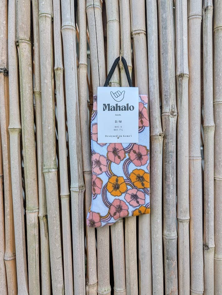 Koloa Farms - Wholesale Socks - Unisex - Retro Hibiscus Socks - Hawaiian Print Socks - Pink Flower5