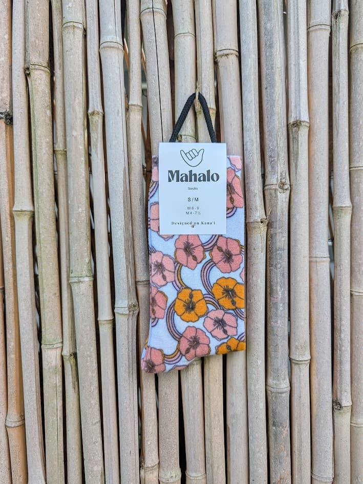 Koloa Farms - Wholesale Socks - Unisex - Retro Hibiscus Socks - Hawaiian Print Socks - Pink Flower5
