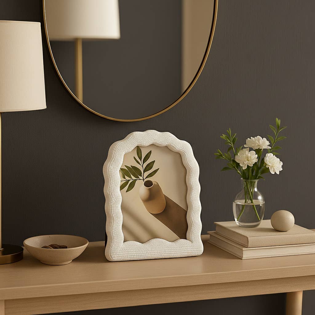 White Photo Frame - Resin with Decorative Wavy Arch for wholesale on Faire17