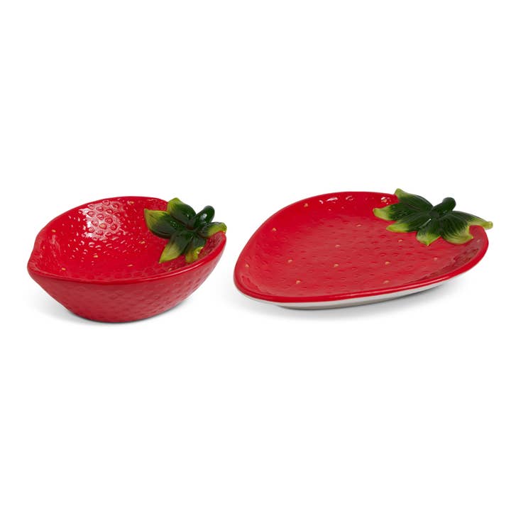 Core Home - Wholesale Bowl - Ceramic Strawberry Bowl & Plate Set