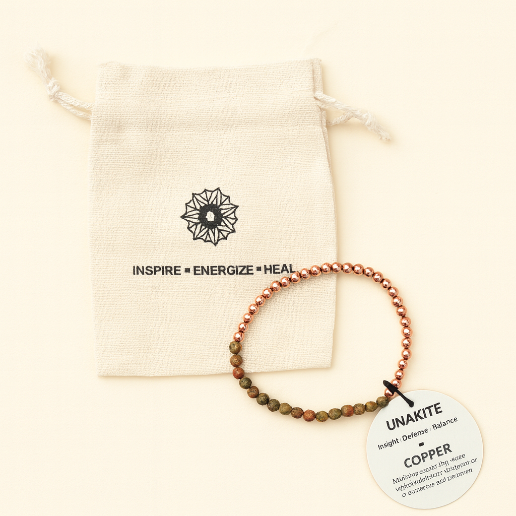 The Blue Yogi – Pulseira de missangas por atacado – Pulseira de contas de Unakita multifacetada delicada + cobre sólido2