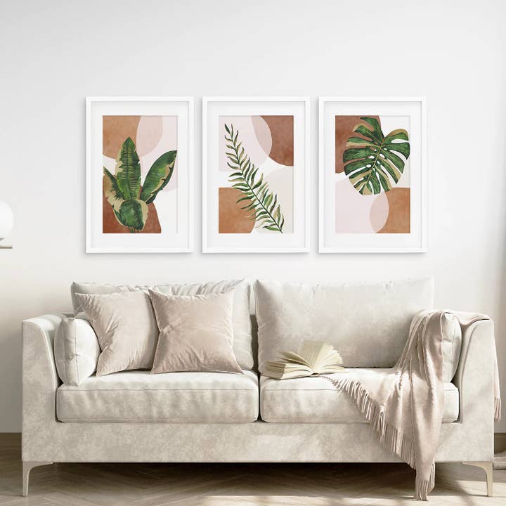 Art Lane - Wholesale Gallery Wall Set - Terracotta Boho Wall Art. Green Tropical Leaves5