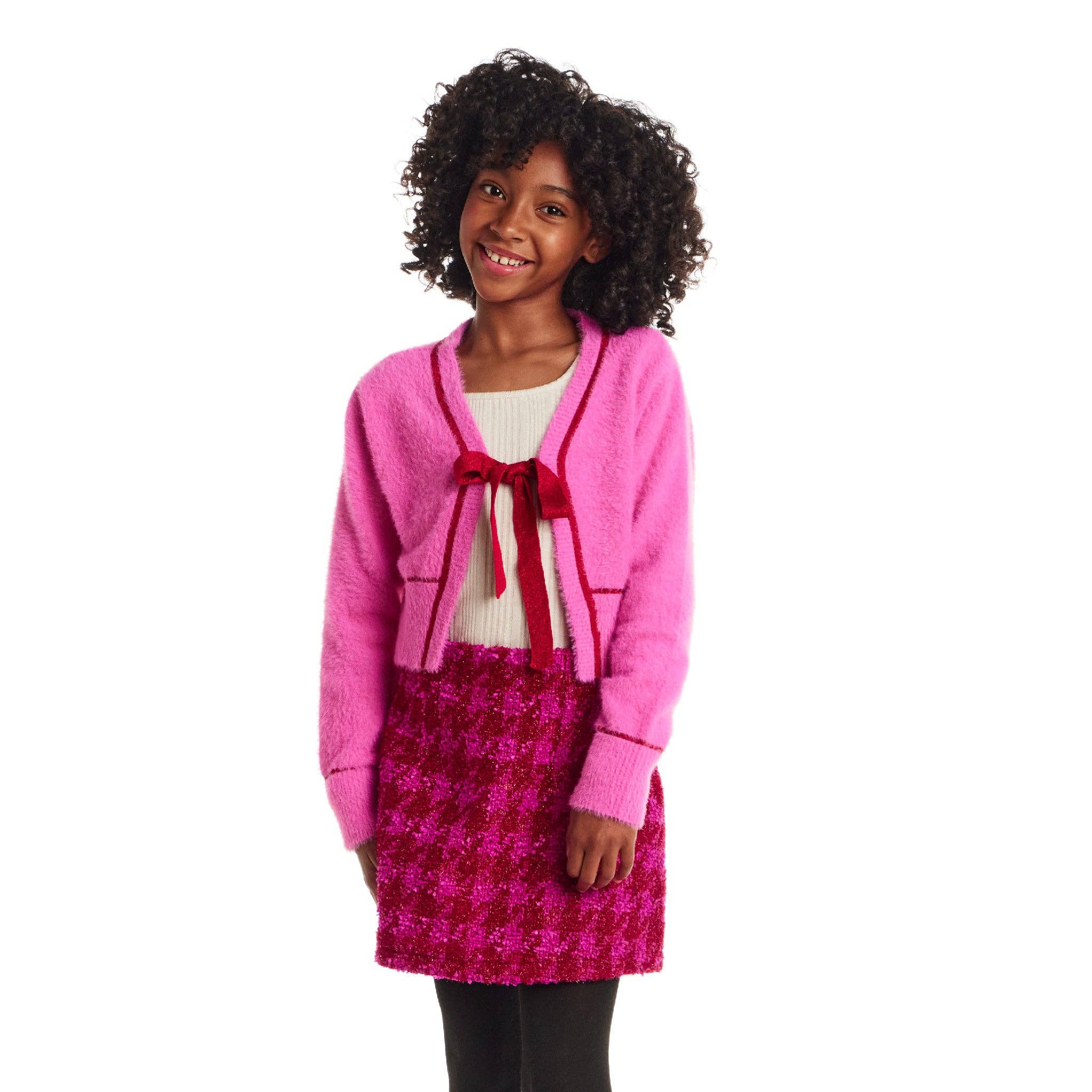 Big Kids Cardigan Sweater with Bow | Pink Eyelash for wholesale on Faire1