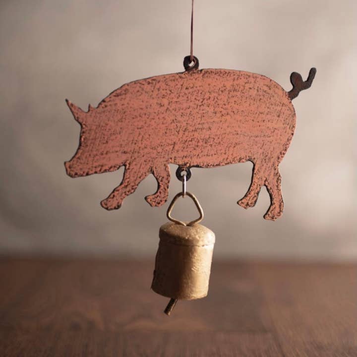 Pig ornament Wind Chime Bell Farmhouse Mobile USA recycle for wholesale by Whimsies