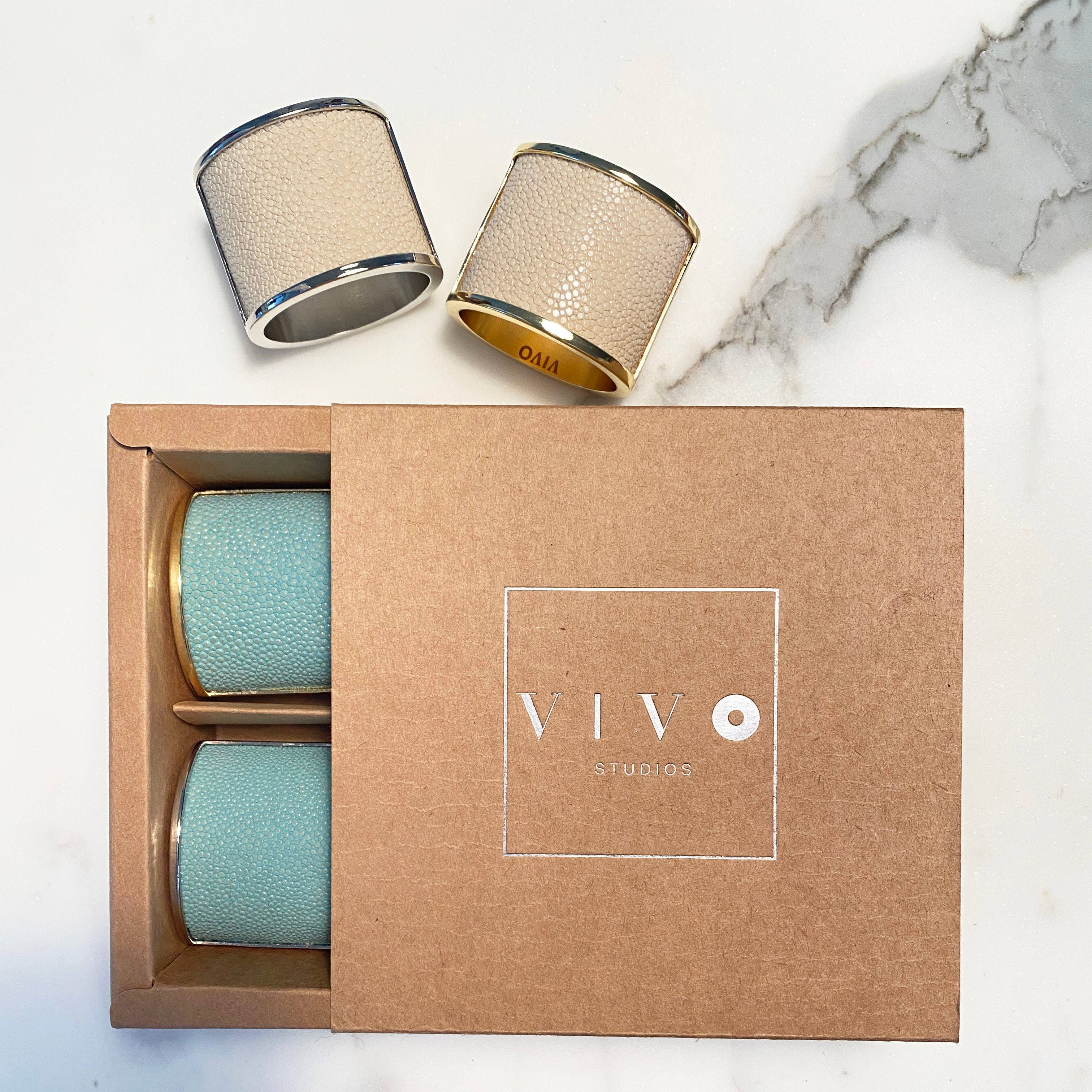 VIVO - Wholesale Napkin Ring - Genuine Shagreen Inlay Gold Napkin Ring13