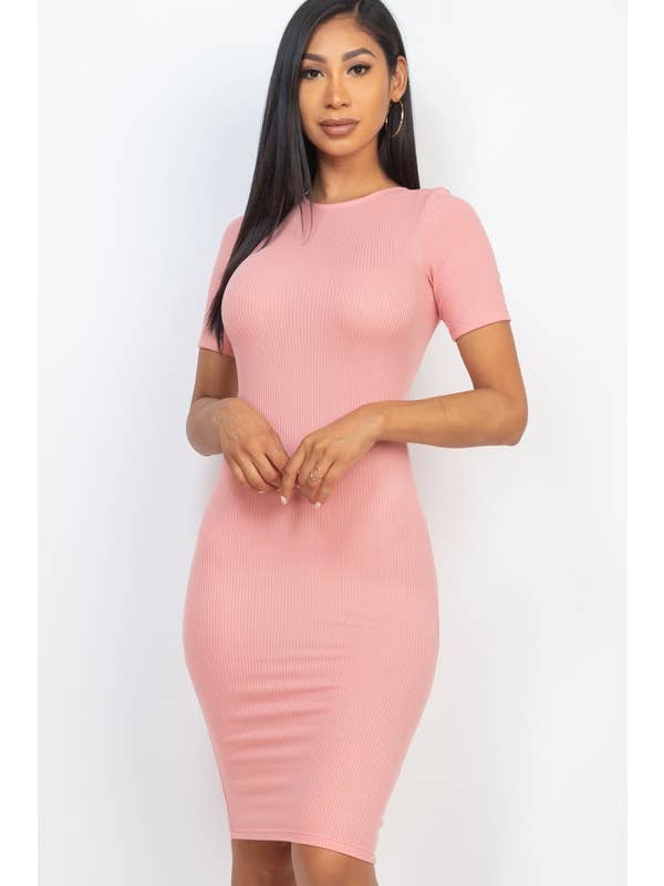 Vanilla Monkey - Wholesale Dress - Women's - Ribbed Bodycon Solid Dress5